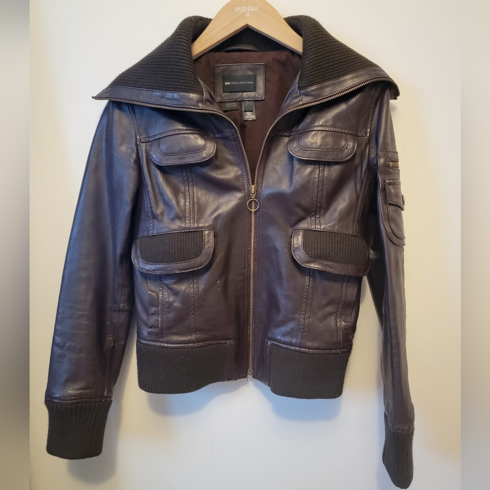 Mango leather jacket - Small - Brown